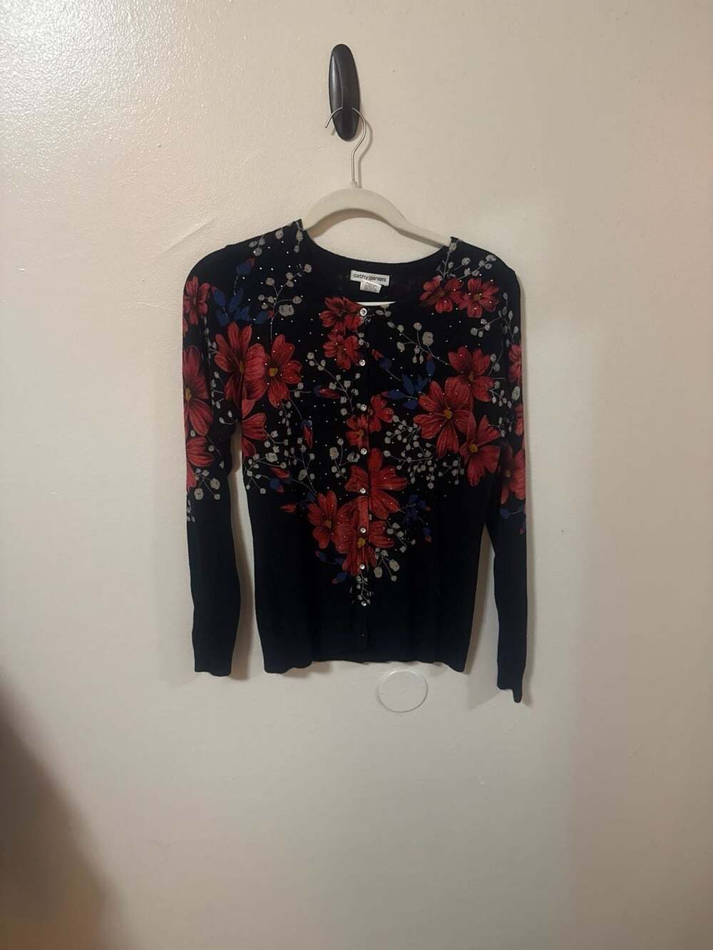 Cathy Daniels Women's Floral Studded Button Front Cardigan Sweater